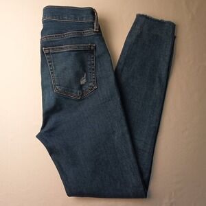 Loft The Skinny Mid Rise Jeans Size 25/0 Medium Wash Raw Edge Distressed Hem